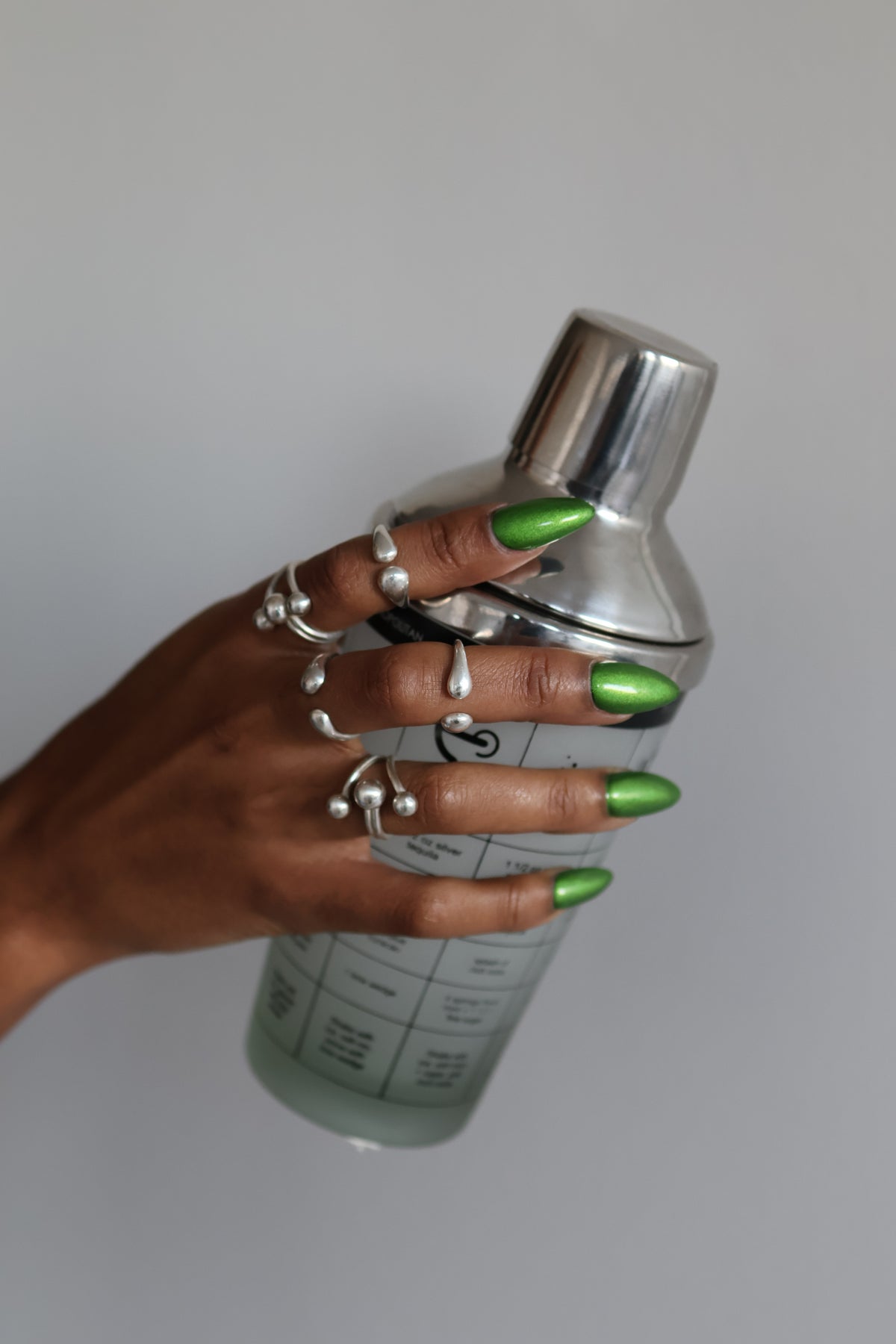Close-up of the sculptural Orbit sterling silver ring